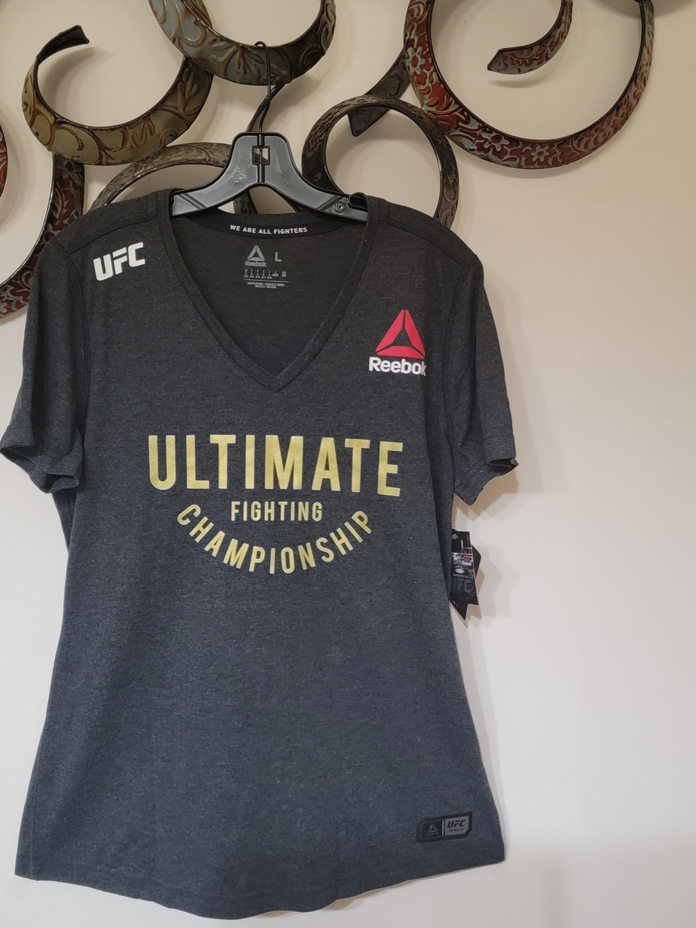 Reebok Women's Dark Gray UFC Logo V-Neck Tee
